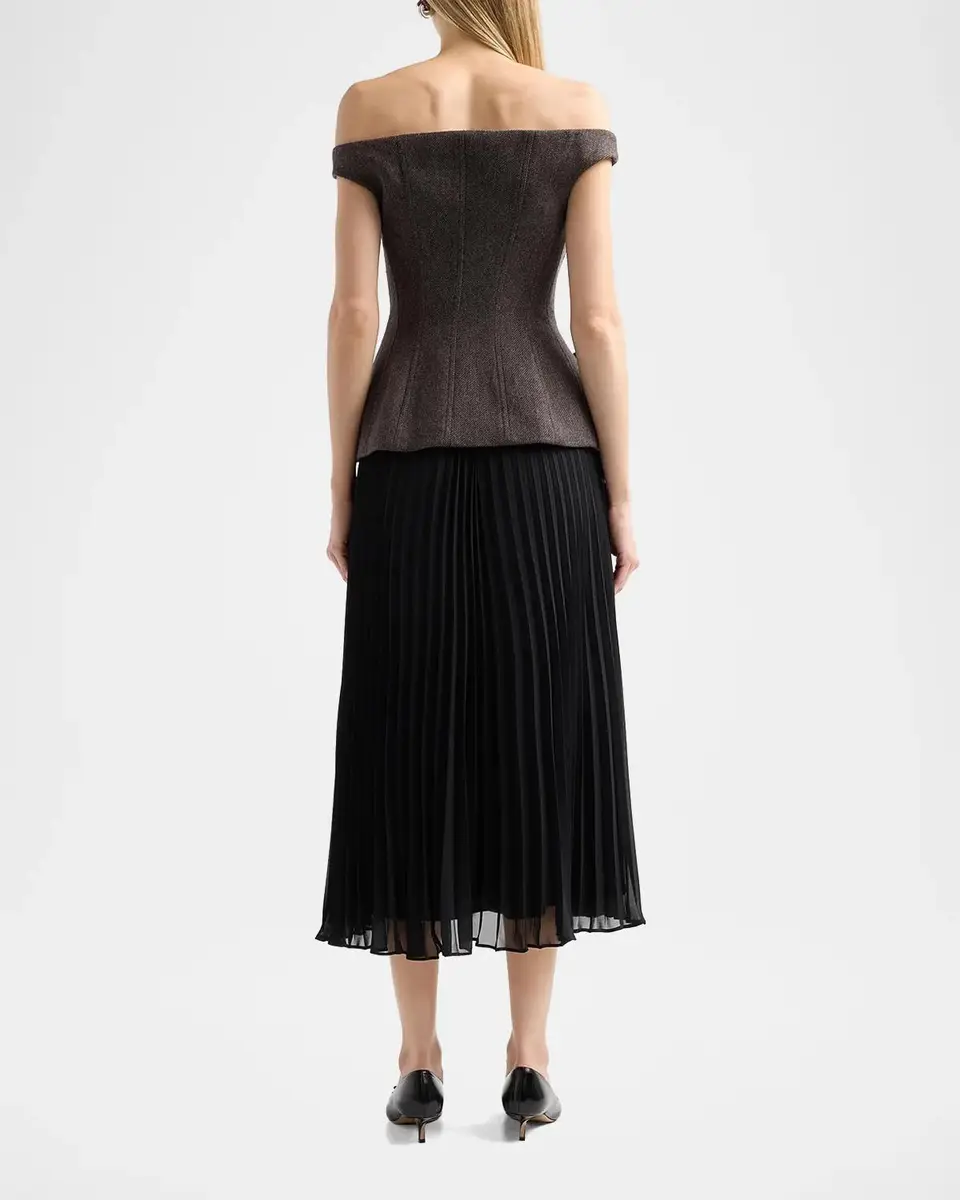 Self-Portrait Off-the-Shoulder Chiffon Midi Dress | Thumbnail 3