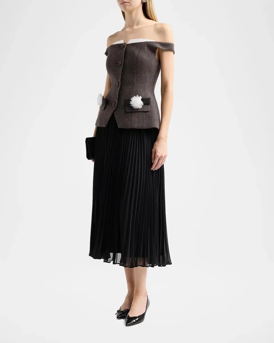 Self-Portrait Off-the-Shoulder Chiffon Midi Dress | Thumbnail 4