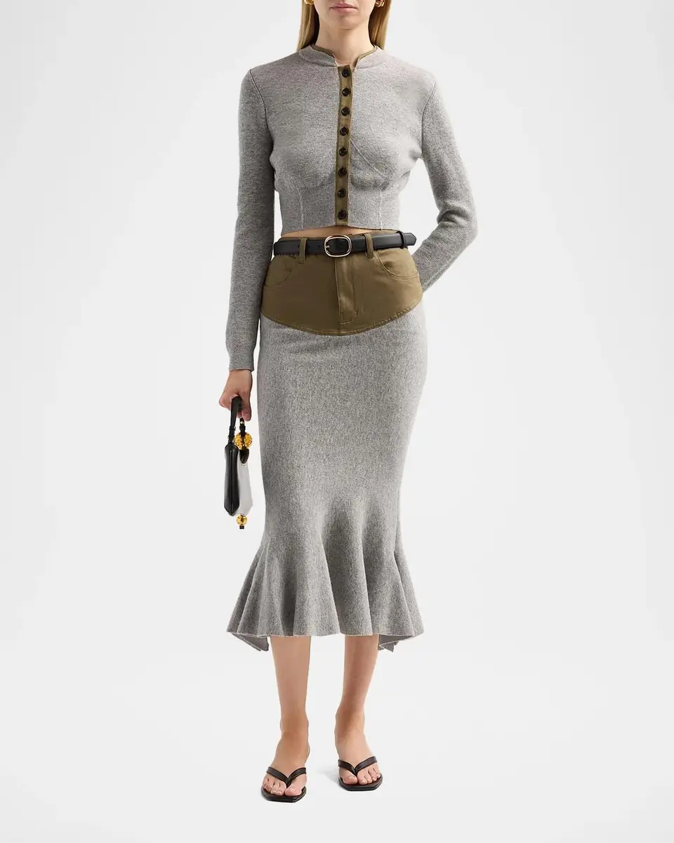 Self-Portrait Grey Contrast Placket Cardigan | Thumbnail 2 Self-Portrait Grey Contrast Placket Cardigan | Thumbnail 2