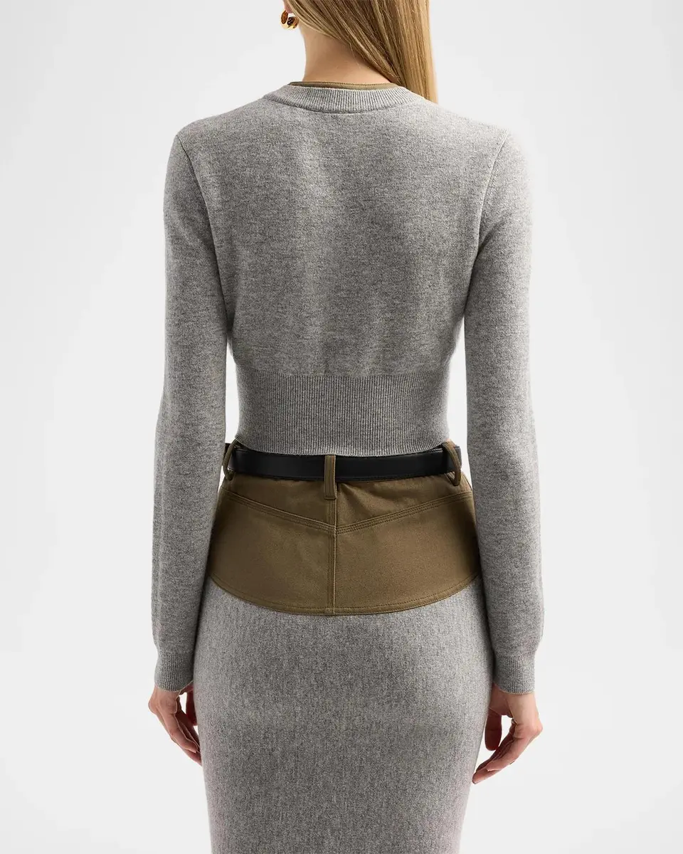 Self-Portrait Grey Contrast Placket Cardigan | Thumbnail 3 Self-Portrait Grey Contrast Placket Cardigan | Thumbnail 3