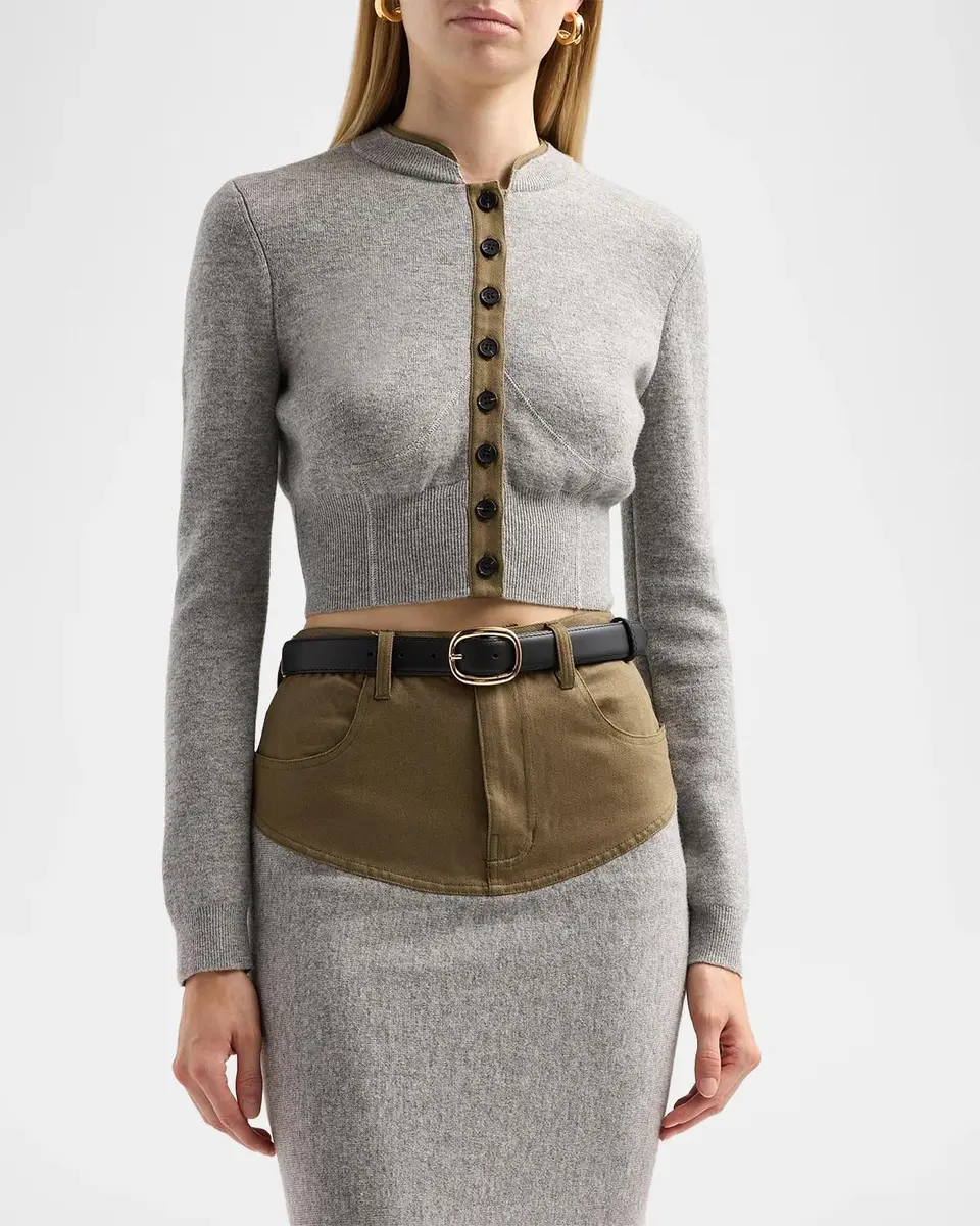 Self-Portrait Grey Contrast Placket Cardigan | Thumbnail 4 Self-Portrait Grey Contrast Placket Cardigan | Thumbnail 4