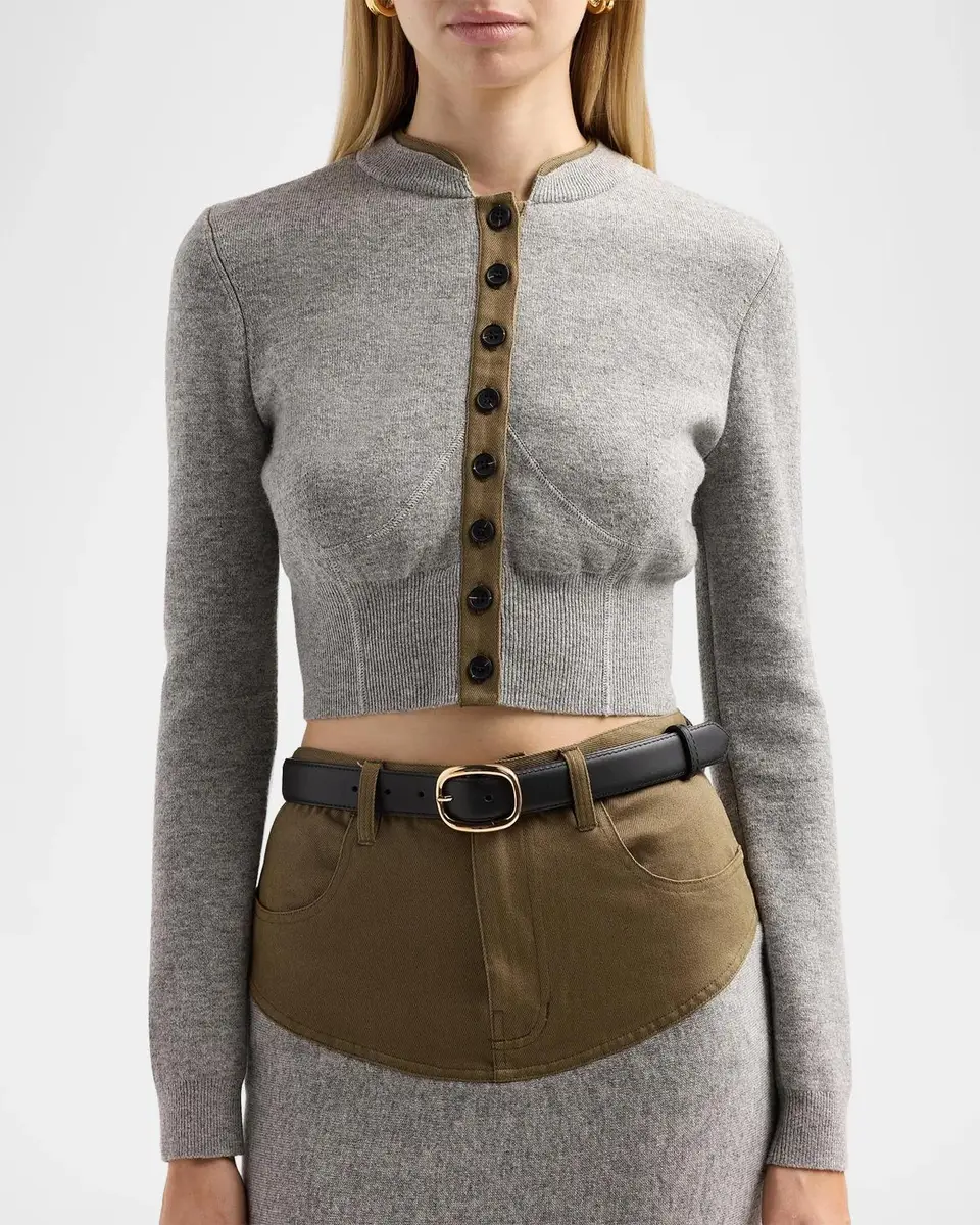 Self-Portrait Grey Contrast Placket Cardigan | Thumbnail 5 Self-Portrait Grey Contrast Placket Cardigan | Thumbnail 5