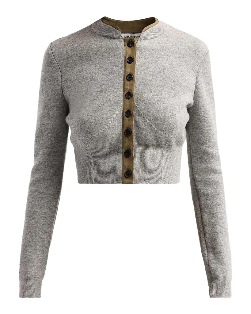 Grey Contrast Placket Cardigan Grey Contrast Placket Cardigan