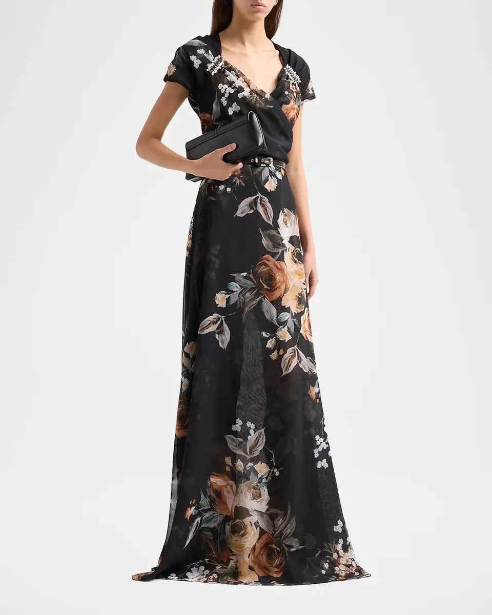 Chiara Boni La Petite Robe Slavka Floral A-Line Gown | Thumbnail 4 Chiara Boni La Petite Robe Slavka Floral A-Line Gown | Thumbnail 4