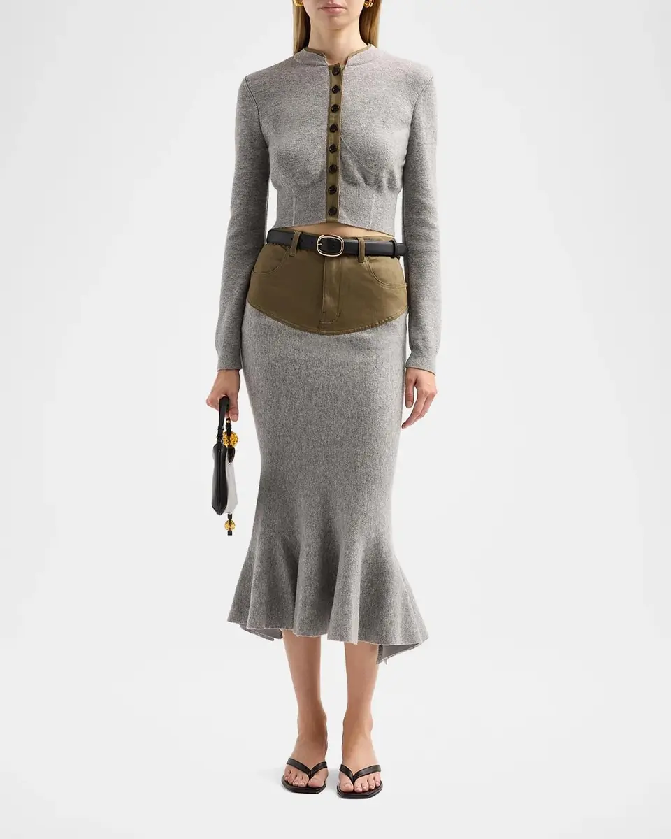 Self-Portrait Denim-Insert Knit Midi Skirt | Thumbnail 2