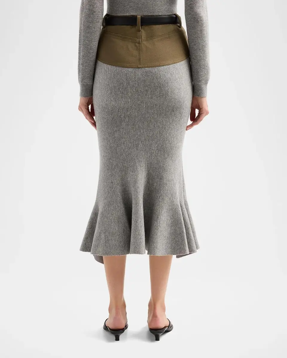 Self-Portrait Denim-Insert Knit Midi Skirt | Thumbnail 3
