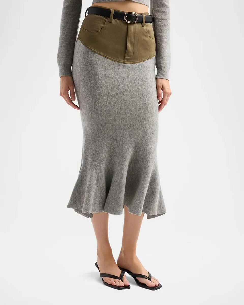 Self-Portrait Denim-Insert Knit Midi Skirt | Thumbnail 4