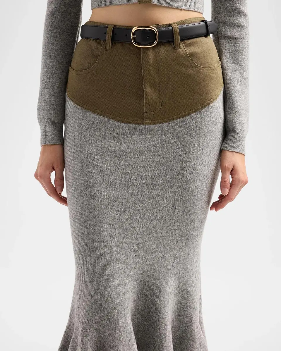 Self-Portrait Denim-Insert Knit Midi Skirt | Thumbnail 5