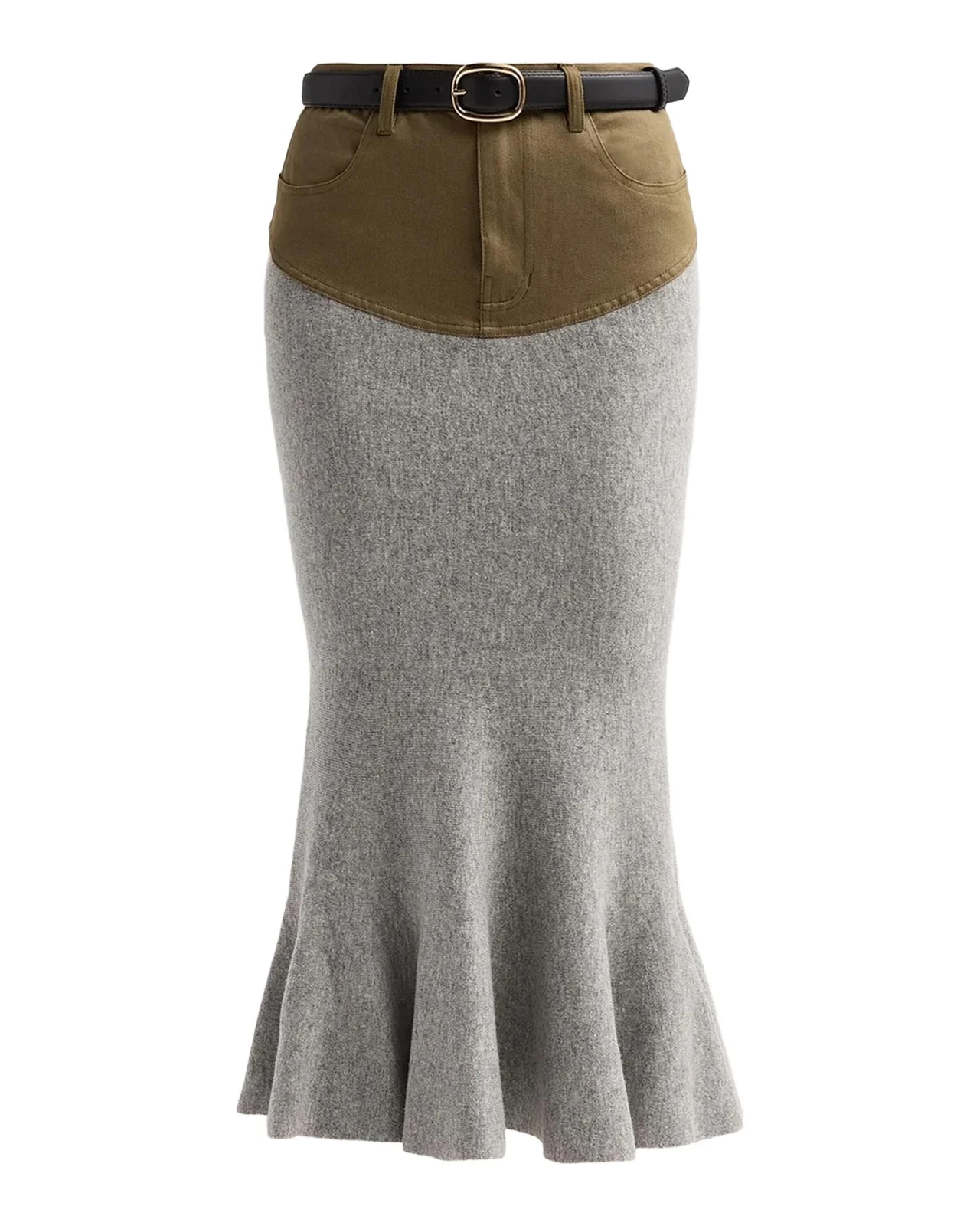 Denim-Insert Knit Midi Skirt Denim-Insert Knit Midi Skirt