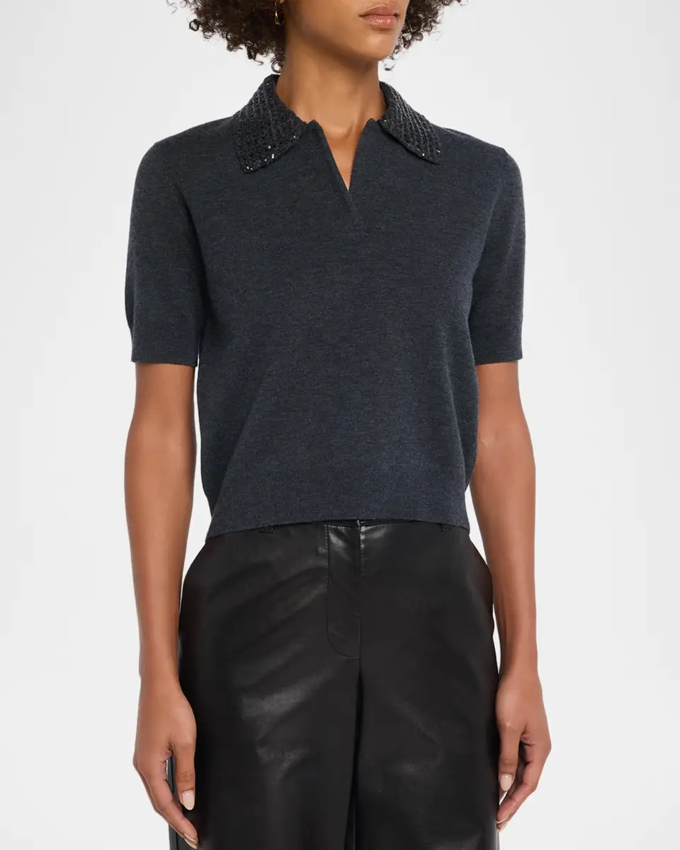 TSE Cashmere Sequin-Collar Polo Sweater | Thumbnail 4 TSE Cashmere Sequin-Collar Polo Sweater | Thumbnail 4