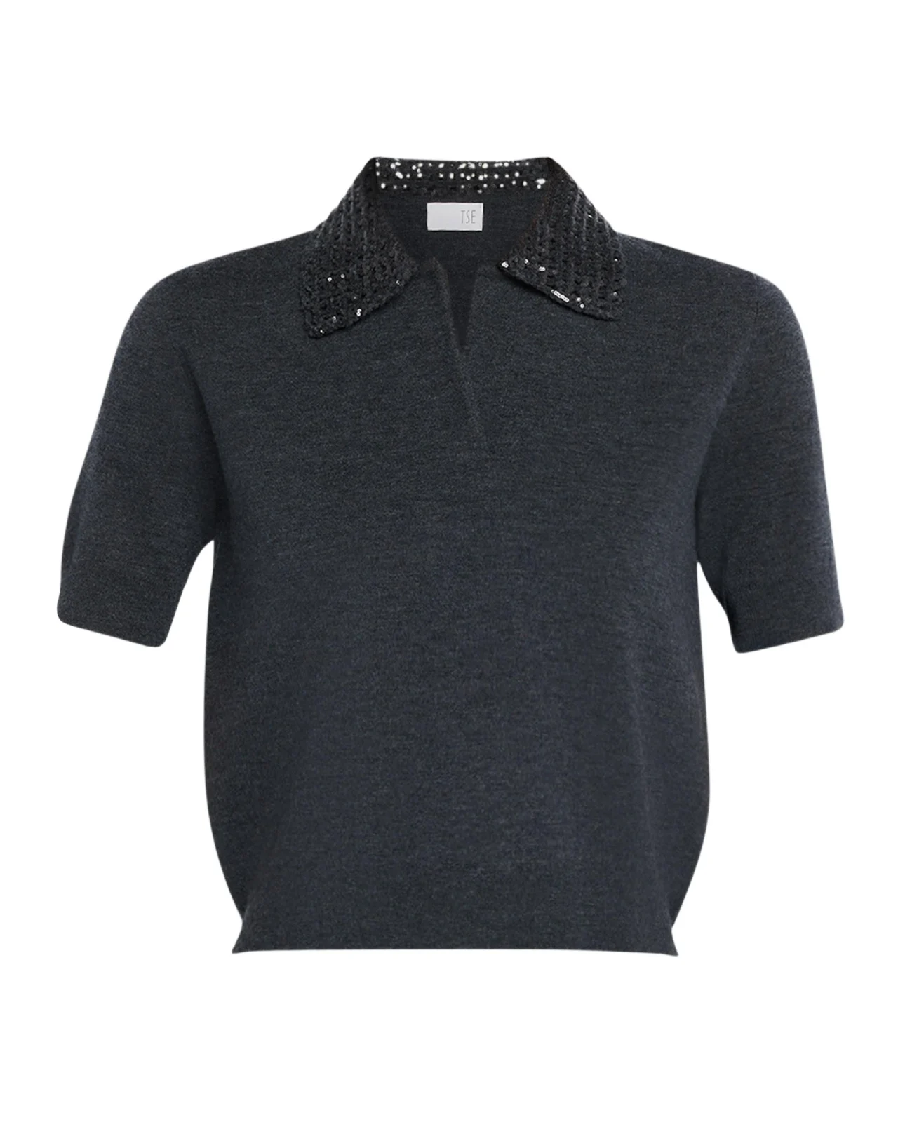 TSE Cashmere Sequin-Collar Polo Sweater