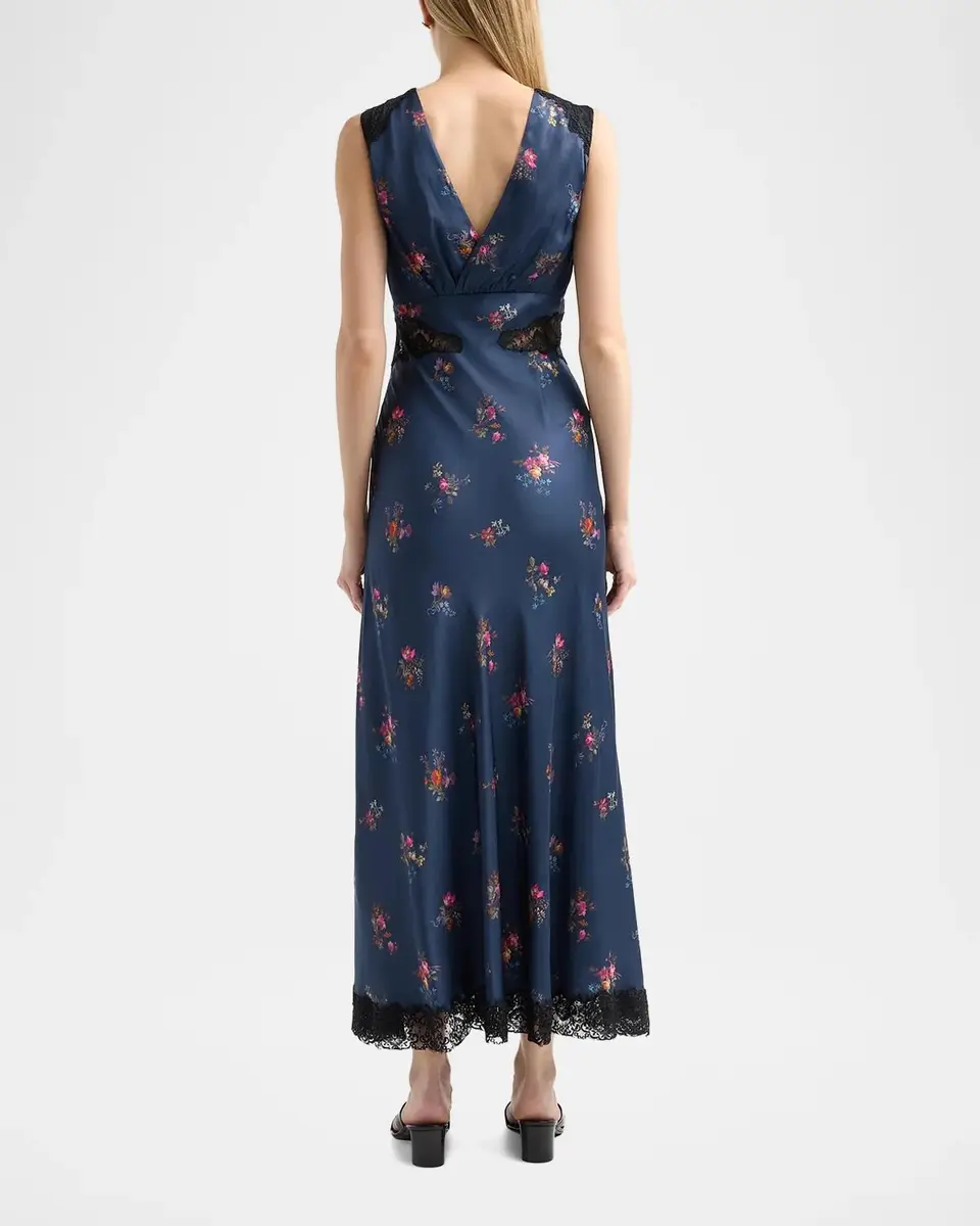 Self-Portrait Inset-Lace Printed Satin Midi Dress | Thumbnail 3 Self-Portrait Inset-Lace Printed Satin Midi Dress | Thumbnail 3