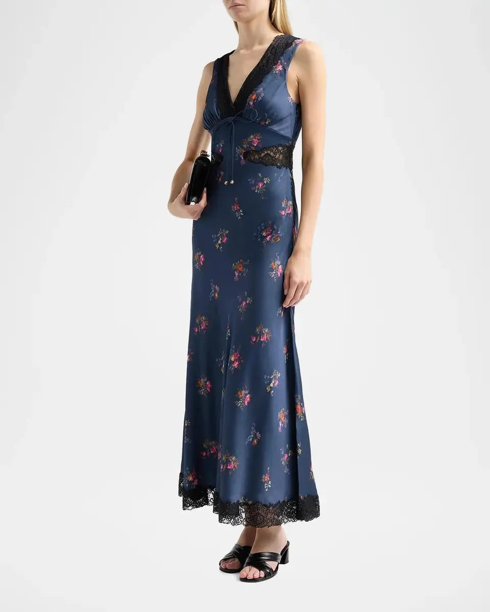 Self-Portrait Inset-Lace Printed Satin Midi Dress | Thumbnail 4 Self-Portrait Inset-Lace Printed Satin Midi Dress | Thumbnail 4