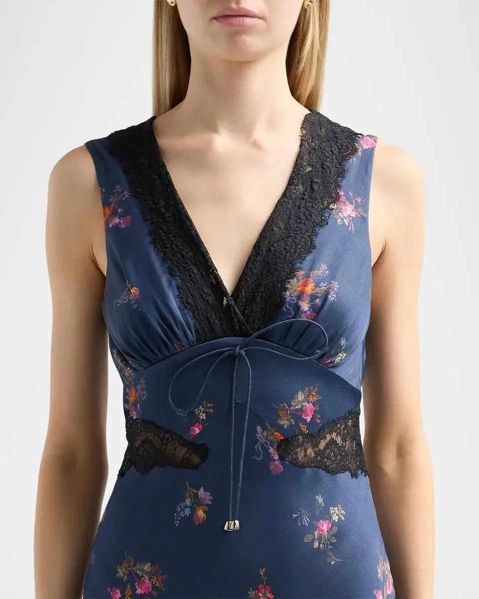 Self-Portrait Inset-Lace Printed Satin Midi Dress | Thumbnail 5 Self-Portrait Inset-Lace Printed Satin Midi Dress | Thumbnail 5