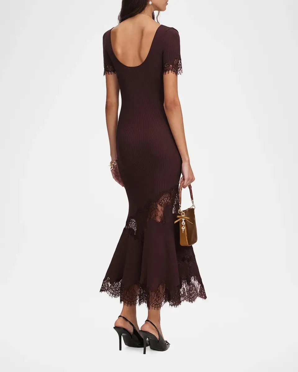 Self-Portrait Lace-Trim Rib-Knit Midi Dress | Thumbnail 4
