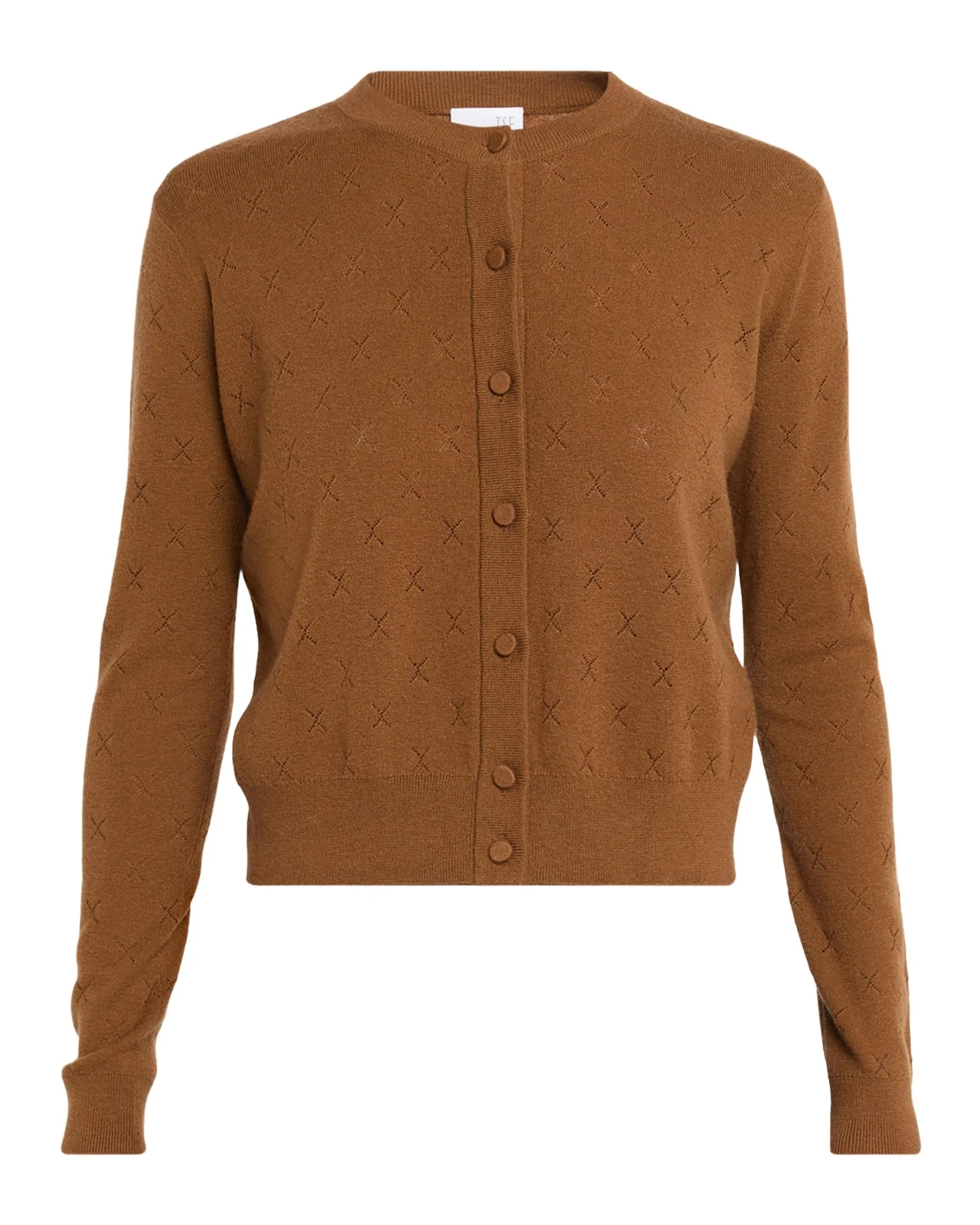 Cashmere Pointelle-Knit Crewneck Cardigan