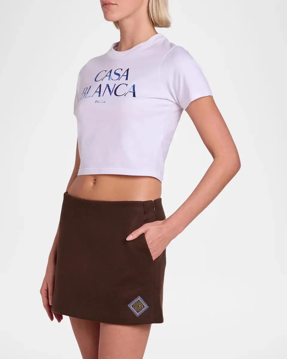 Casablanca Stacked Logo Cotton Crop T-Shirt | Thumbnail 4 Casablanca Stacked Logo Cotton Crop T-Shirt | Thumbnail 4