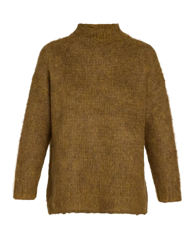 Mock Turtleneck Brushed Wool-Blend Oversized Sweater