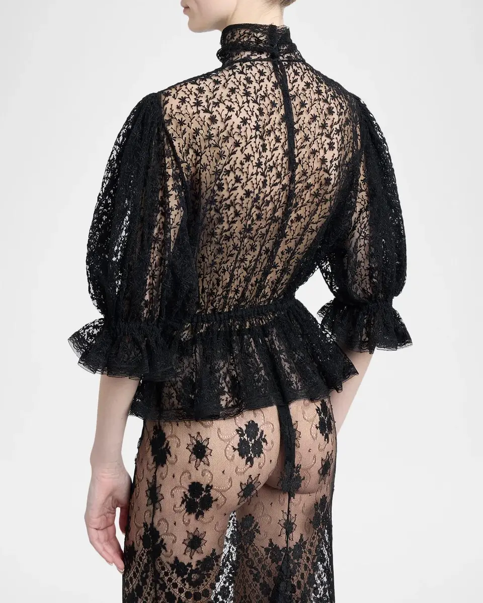 Dolce & Gabbana Floral Embroidered Tulle Puff-Sleeve Ruffle Peplum Blouse | Thumbnail 3 Dolce & Gabbana Floral Embroidered Tulle Puff-Sleeve Ruffle Peplum Blouse | Thumbnail 3