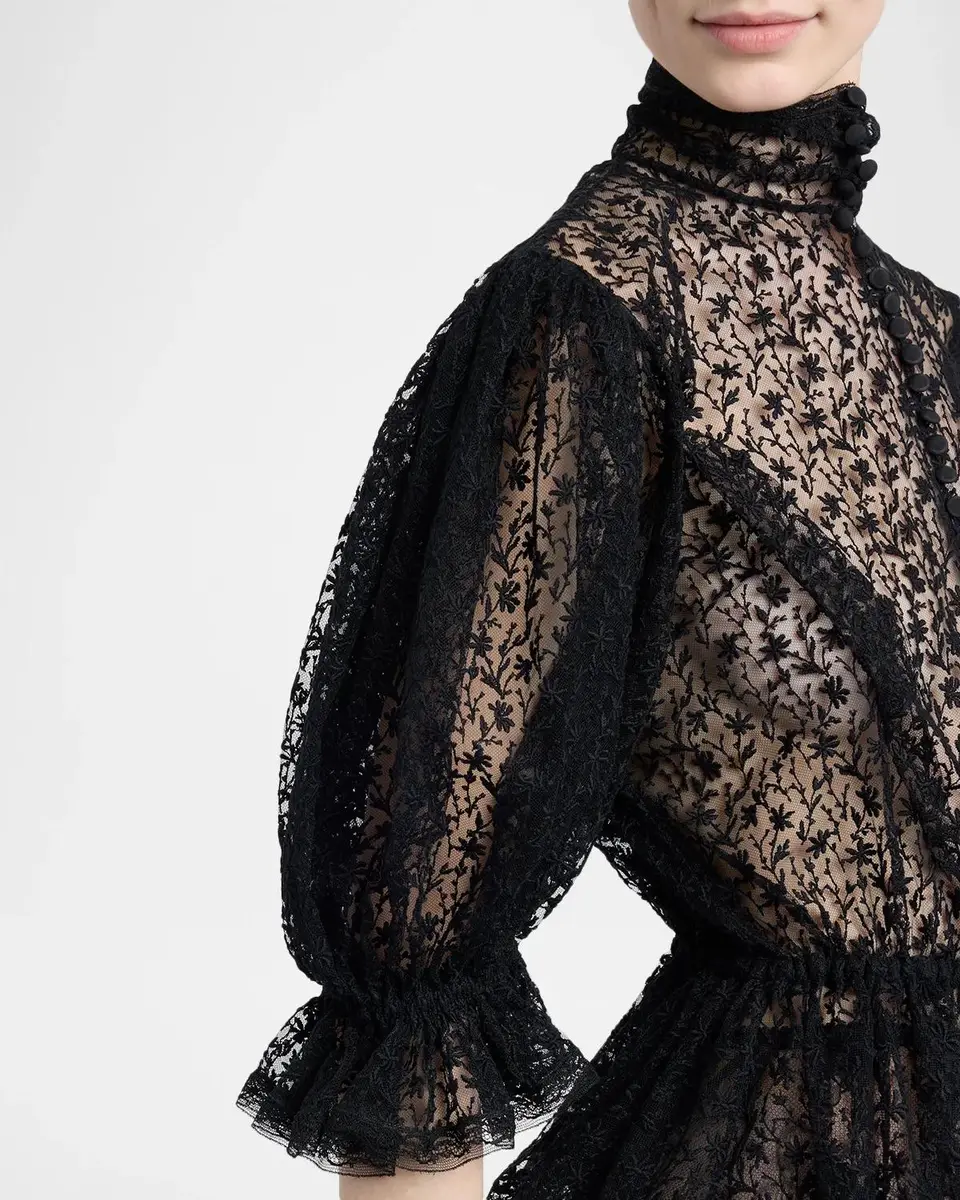 Dolce & Gabbana Floral Embroidered Tulle Puff-Sleeve Ruffle Peplum Blouse | Thumbnail 5 Dolce & Gabbana Floral Embroidered Tulle Puff-Sleeve Ruffle Peplum Blouse | Thumbnail 5