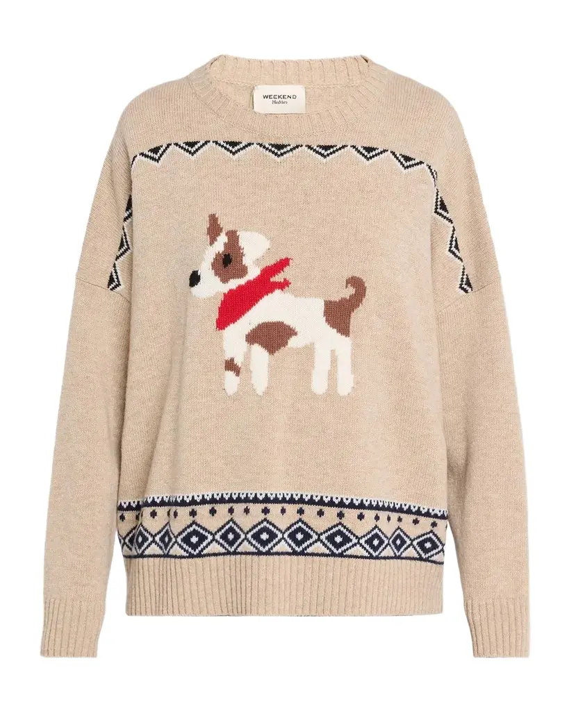 Weekend Max Mara Pavidi Dog Motif Wool Sweater