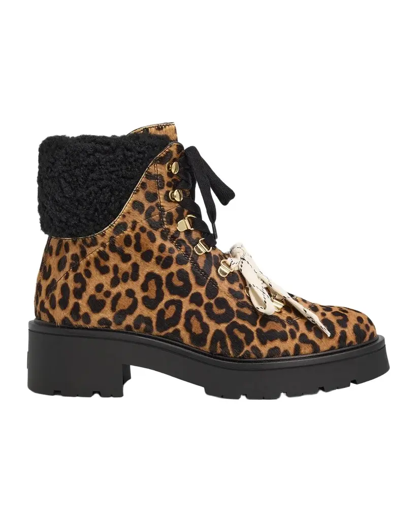 Stuart Weitzman Ren Shearling-Lined Leopard Calf Hair Hiker Boots