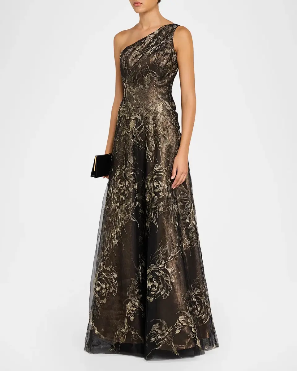 Rene Ruiz Collection Metallic Floral Tulle One-Shoulder Gown | Thumbnail 4 Rene Ruiz Collection Metallic Floral Tulle One-Shoulder Gown | Thumbnail 4