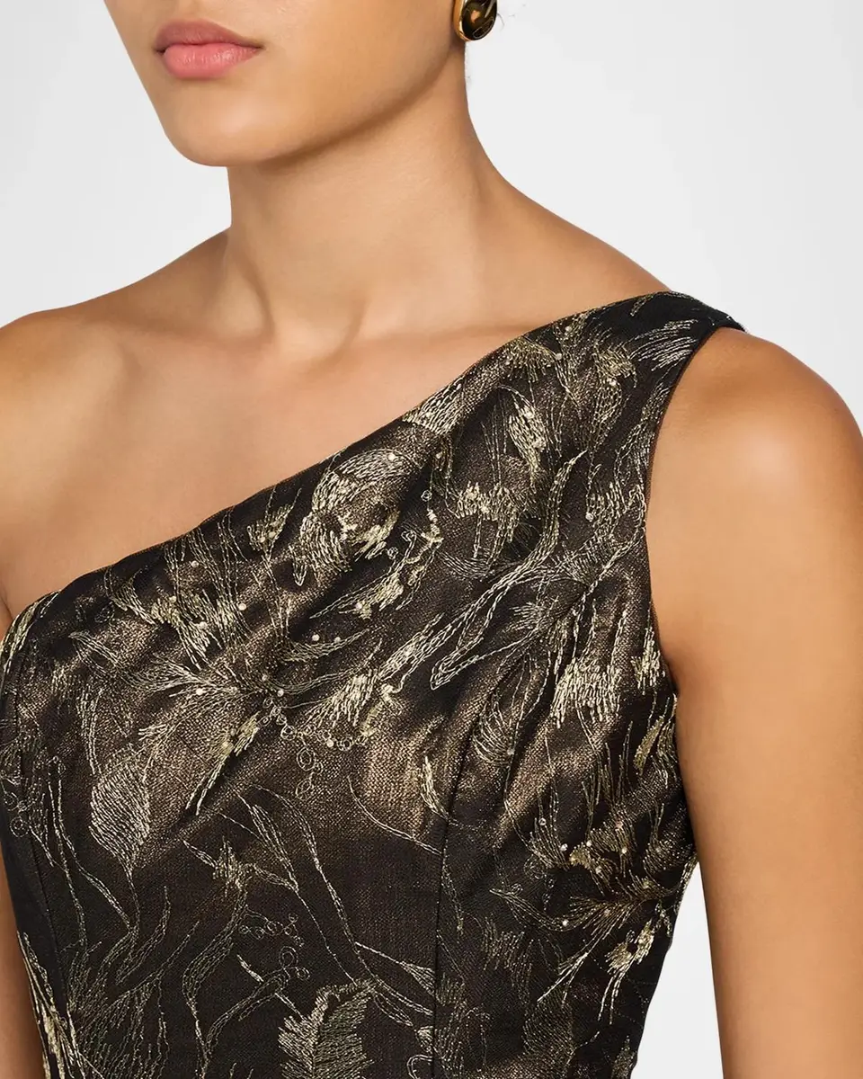 Rene Ruiz Collection Metallic Floral Tulle One-Shoulder Gown | Thumbnail 5 Rene Ruiz Collection Metallic Floral Tulle One-Shoulder Gown | Thumbnail 5