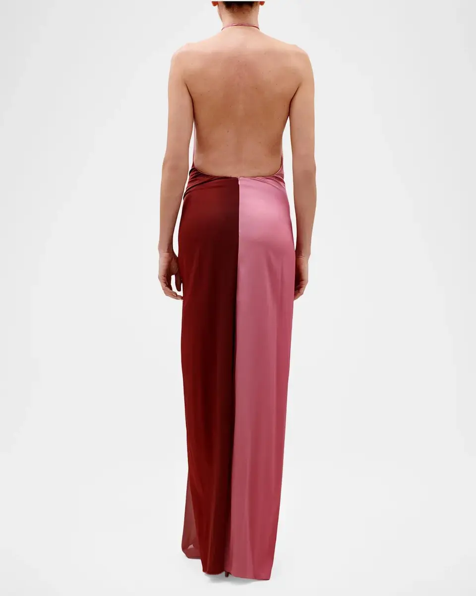 Silvia Tcherassi Corsario Knotted Ombre Silk Plunging Halter Maxi Dress | Thumbnail 3