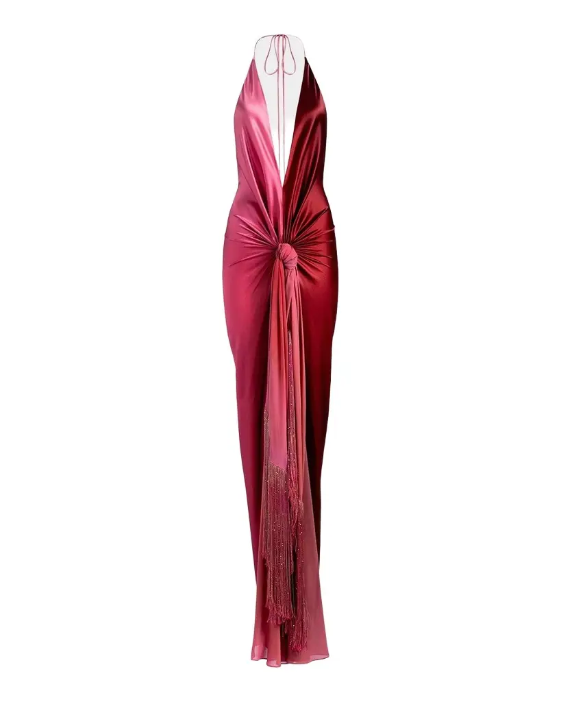 Corsario Knotted Ombre Silk Plunging Halter Maxi Dress Corsario Knotted Ombre Silk Plunging Halter Maxi Dress