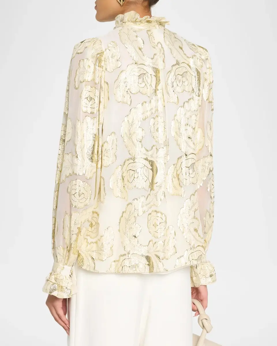 Kobi Halperin Niosha Ruffle-Trim Metallic Burnout Blouse | Thumbnail 3 Kobi Halperin Niosha Ruffle-Trim Metallic Burnout Blouse | Thumbnail 3