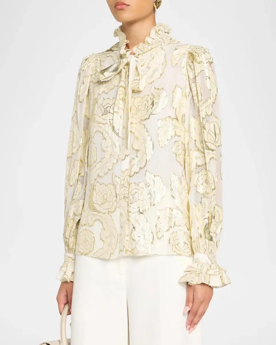 Kobi Halperin Niosha Ruffle-Trim Metallic Burnout Blouse | Thumbnail 4 Kobi Halperin Niosha Ruffle-Trim Metallic Burnout Blouse | Thumbnail 4