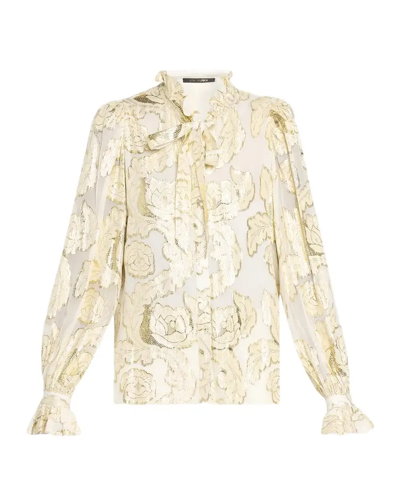 Kobi Halperin Niosha Ruffle-Trim Metallic Burnout Blouse