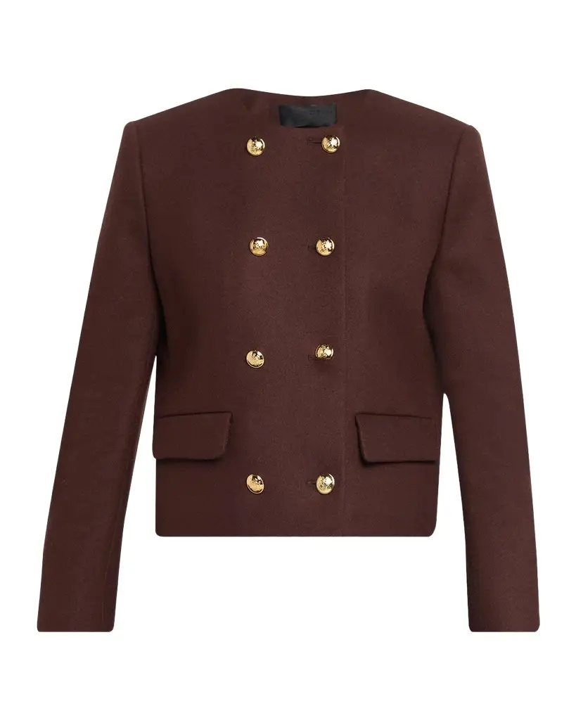 Melanie Collarless Double-Breasted Crop Lady Jacket Melanie Collarless Double-Breasted Crop Lady Jacket
