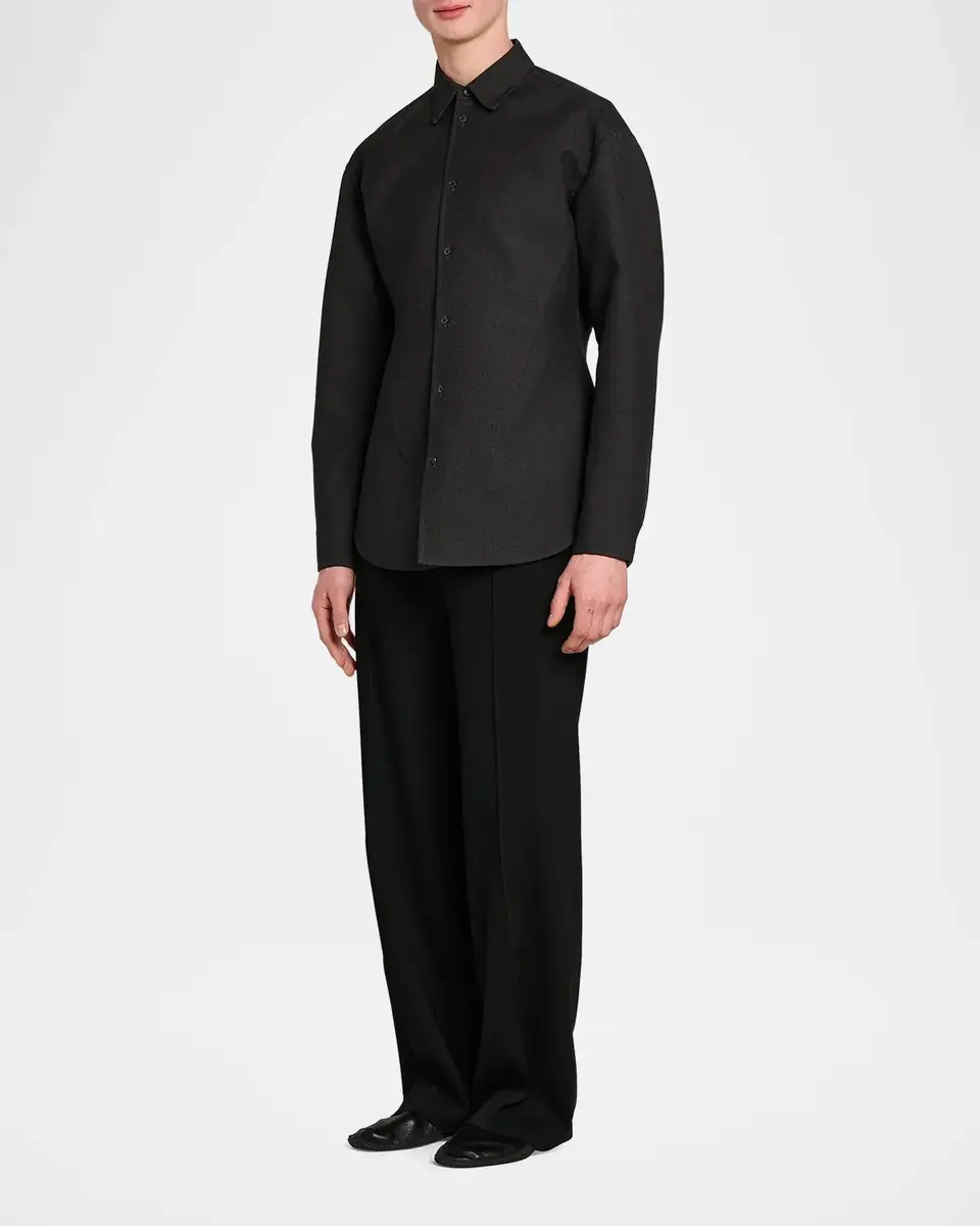 Jil Sander Tailored Double-Splittable Wool-Twill Melange Dress Shirt | Thumbnail 2 Jil Sander Tailored Double-Splittable Wool-Twill Melange Dress Shirt | Thumbnail 2