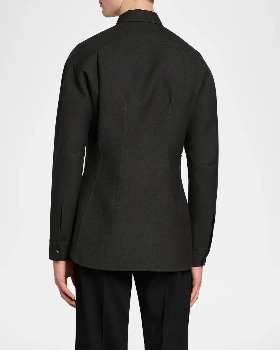 Jil Sander Tailored Double-Splittable Wool-Twill Melange Dress Shirt | Thumbnail 3 Jil Sander Tailored Double-Splittable Wool-Twill Melange Dress Shirt | Thumbnail 3
