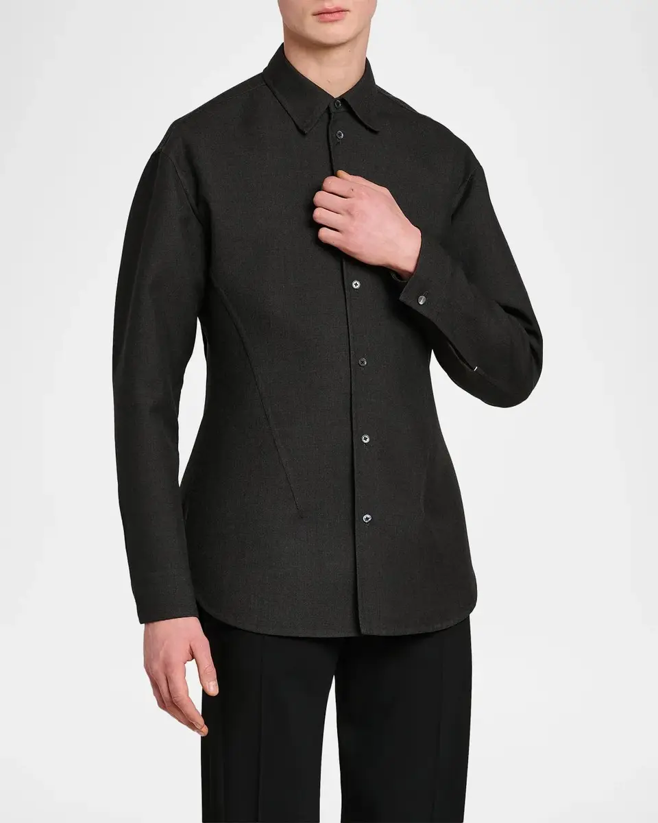 Jil Sander Tailored Double-Splittable Wool-Twill Melange Dress Shirt | Thumbnail 4 Jil Sander Tailored Double-Splittable Wool-Twill Melange Dress Shirt | Thumbnail 4
