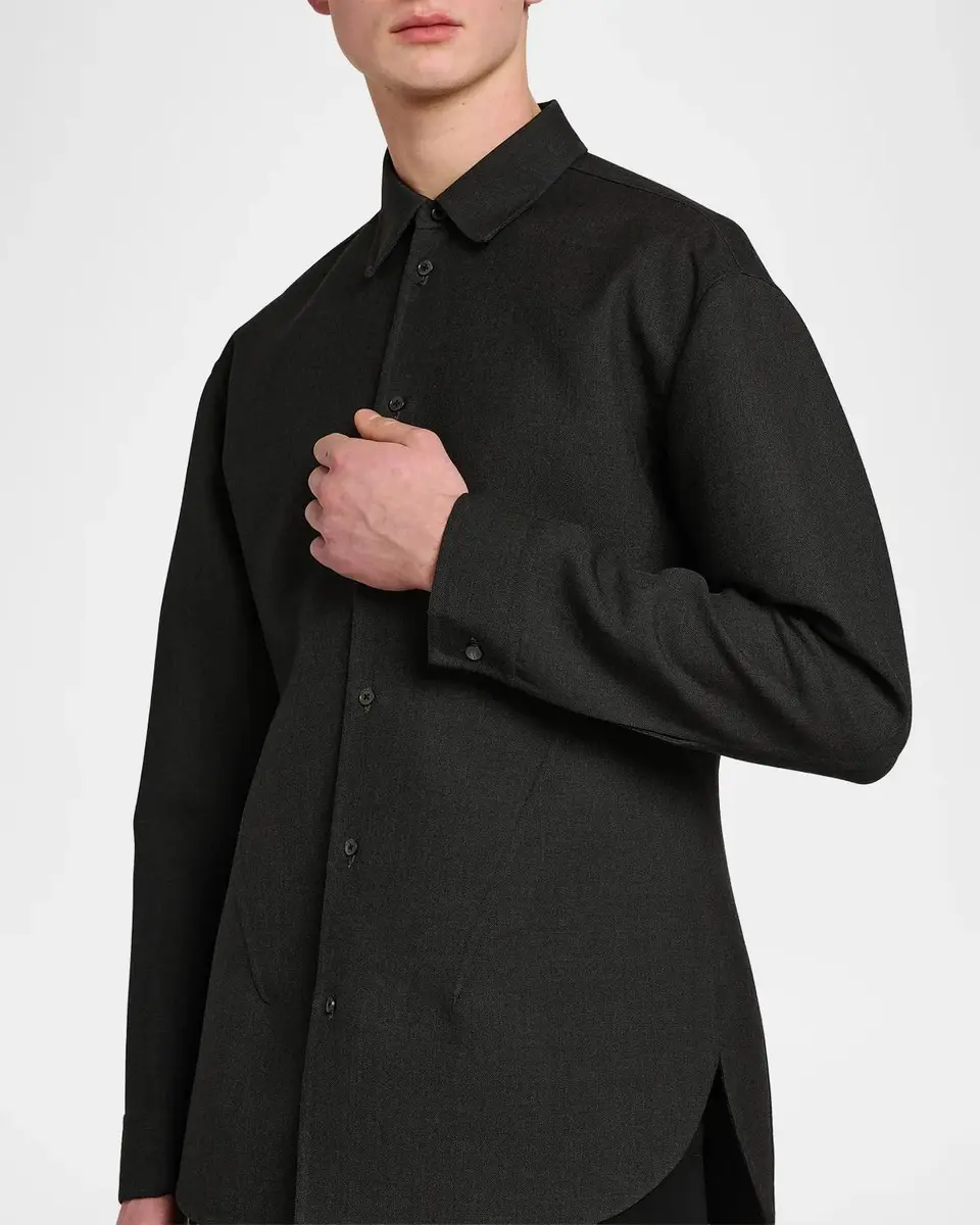 Jil Sander Tailored Double-Splittable Wool-Twill Melange Dress Shirt | Thumbnail 5 Jil Sander Tailored Double-Splittable Wool-Twill Melange Dress Shirt | Thumbnail 5