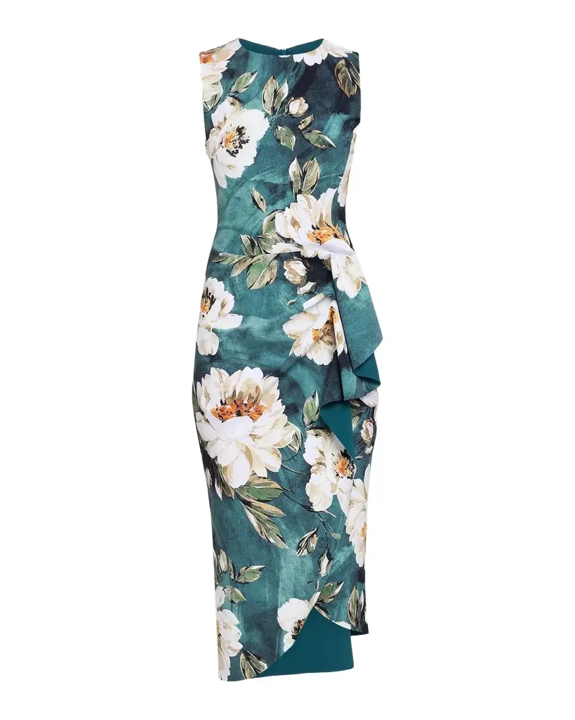 Wang Draped Floral-Print Midi Dress Wang Draped Floral-Print Midi Dress