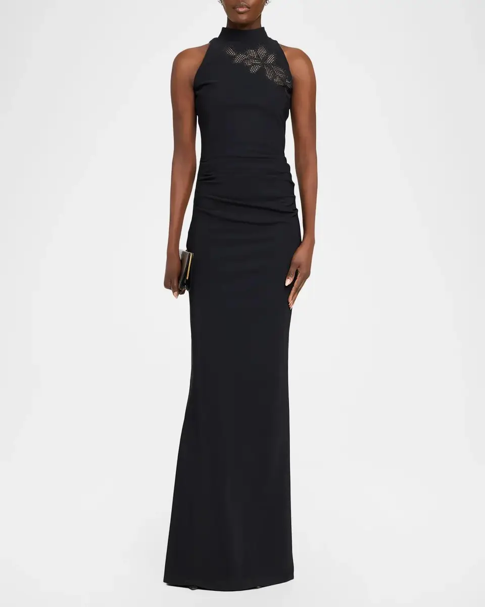 Chiara Boni La Petite Robe Nimby Embroidered Mock-Neck Mermaid Gown | Thumbnail 2