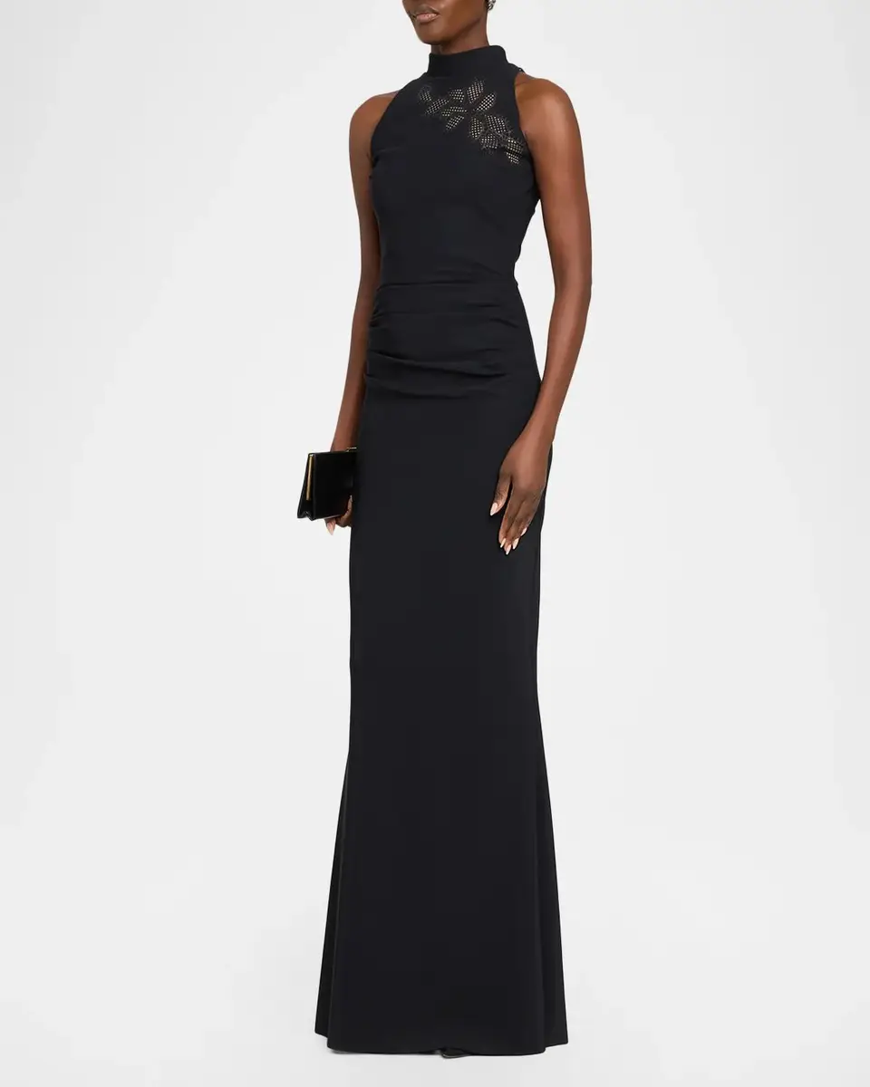 Chiara Boni La Petite Robe Nimby Embroidered Mock-Neck Mermaid Gown | Thumbnail 4