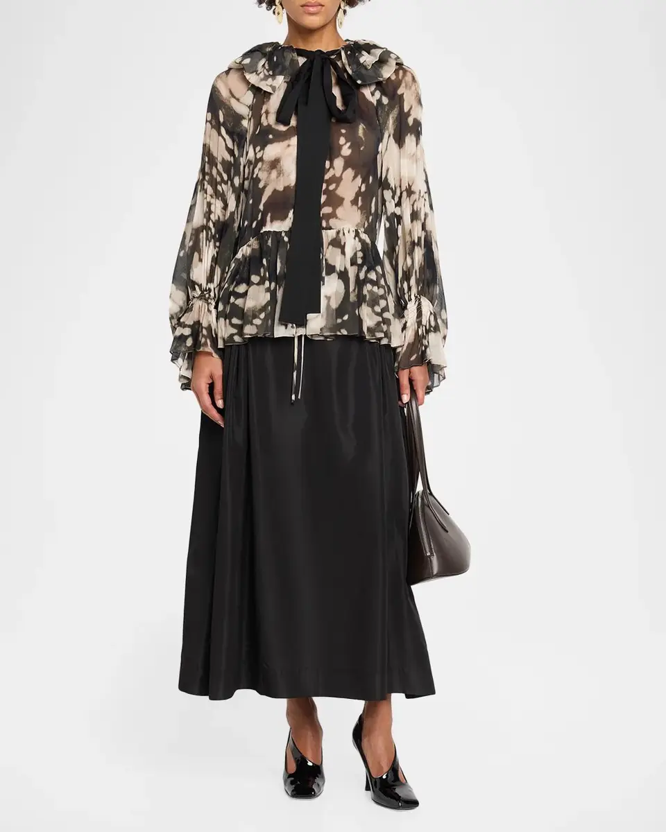 Christopher John Rogers Ocelot Print Crinkle Chiffon Ruffled Bow-Neck Blouse | Thumbnail 2 Christopher John Rogers Ocelot Print Crinkle Chiffon Ruffled Bow-Neck Blouse | Thumbnail 2