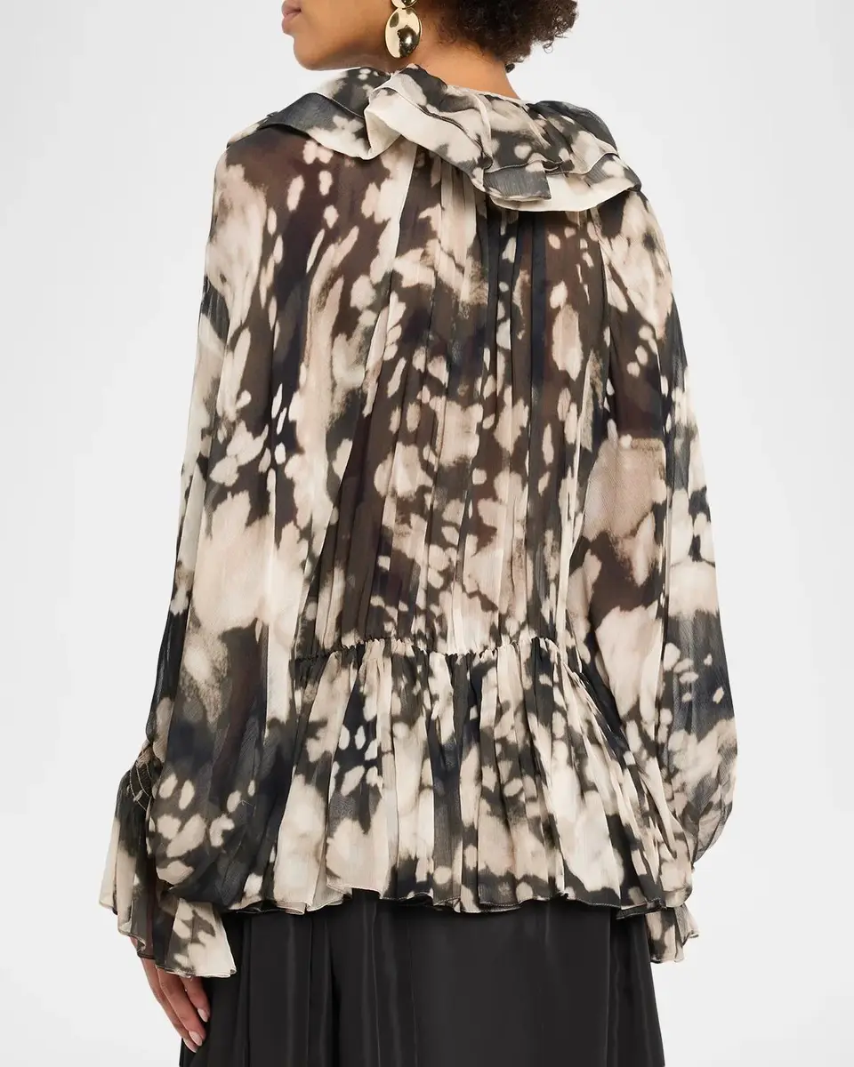 Christopher John Rogers Ocelot Print Crinkle Chiffon Ruffled Bow-Neck Blouse | Thumbnail 3 Christopher John Rogers Ocelot Print Crinkle Chiffon Ruffled Bow-Neck Blouse | Thumbnail 3