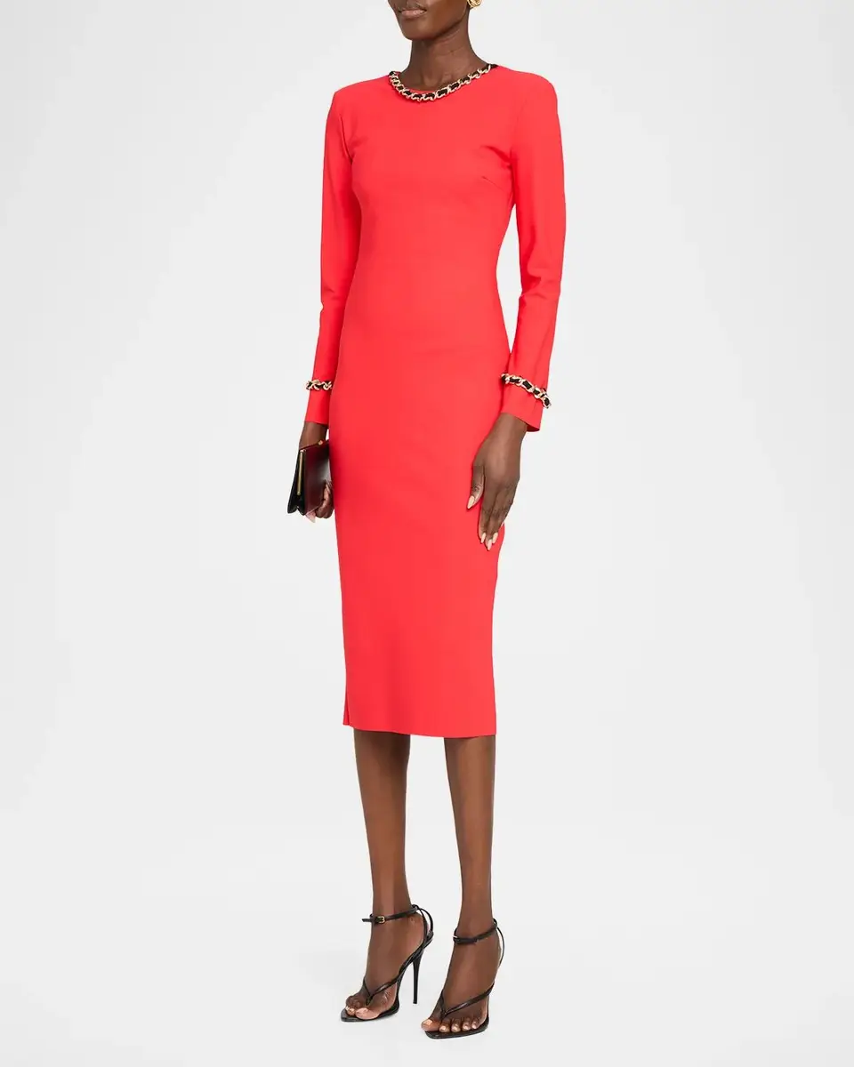 Chiara Boni La Petite Robe Klara Chain-Trim Bodycon Midi Dress | Thumbnail 4 Chiara Boni La Petite Robe Klara Chain-Trim Bodycon Midi Dress | Thumbnail 4