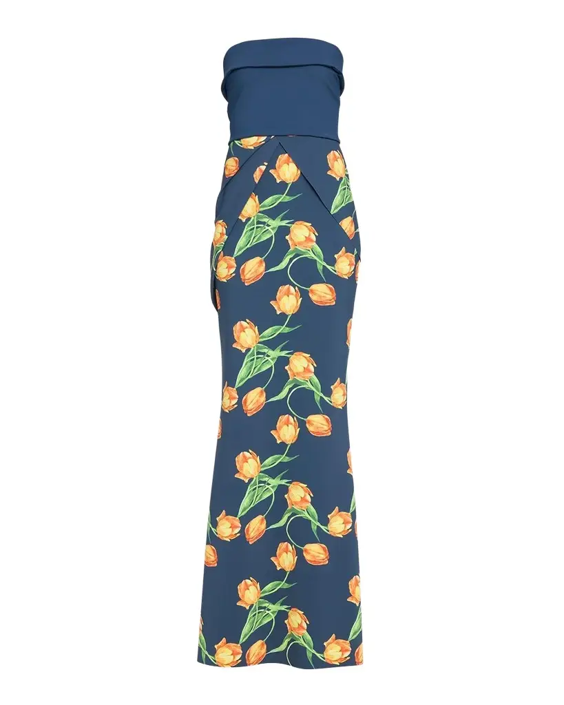 Sharuki Floral Strapless Sheath Gown Sharuki Floral Strapless Sheath Gown