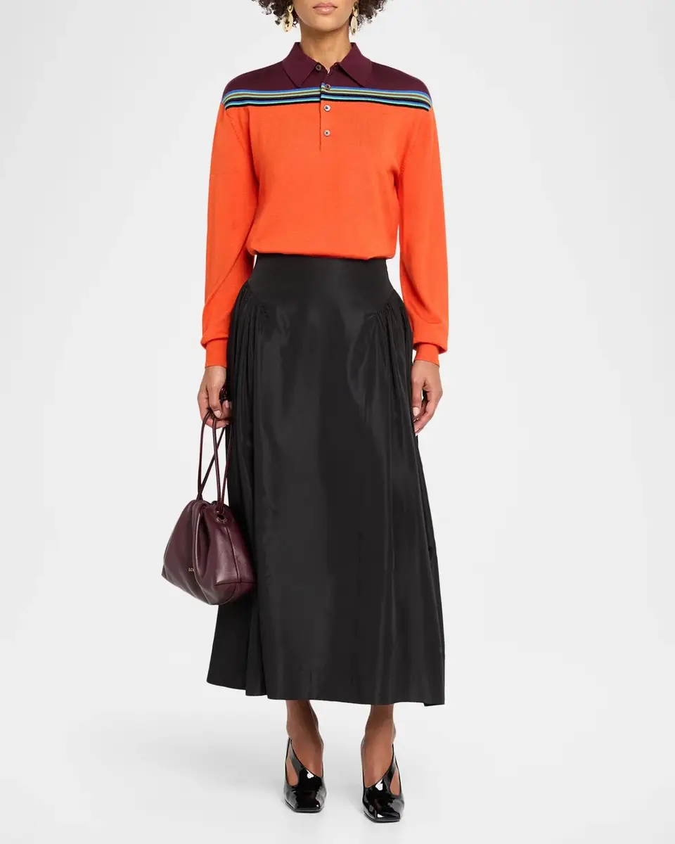 Christopher John Rogers Colorblock Striped Wool-Silk Polo Sweater | Thumbnail 2 Christopher John Rogers Colorblock Striped Wool-Silk Polo Sweater | Thumbnail 2