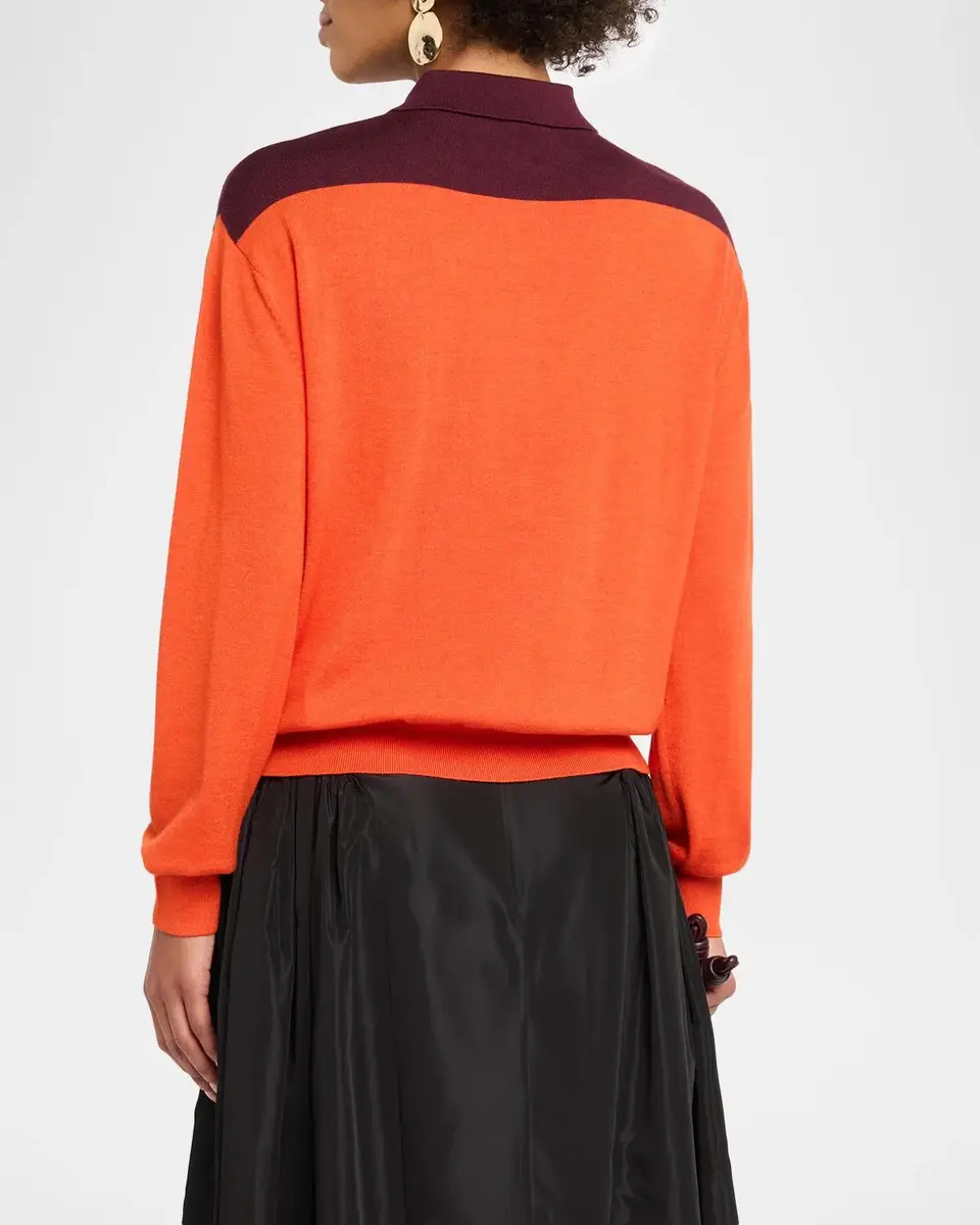Christopher John Rogers Colorblock Striped Wool-Silk Polo Sweater | Thumbnail 3 Christopher John Rogers Colorblock Striped Wool-Silk Polo Sweater | Thumbnail 3