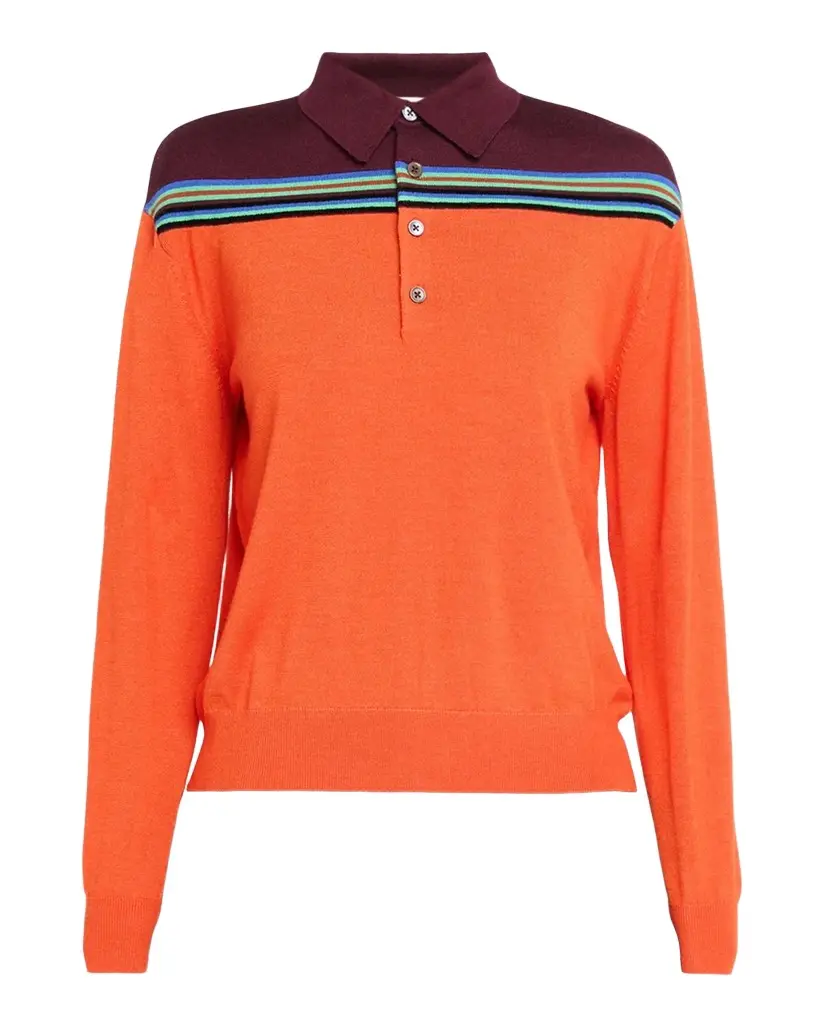 Colorblock Striped Wool-Silk Polo Sweater