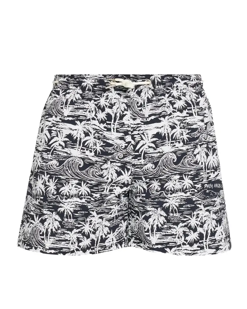 Palm Angels Men's Palm Printed Drawstring Swim Shorts