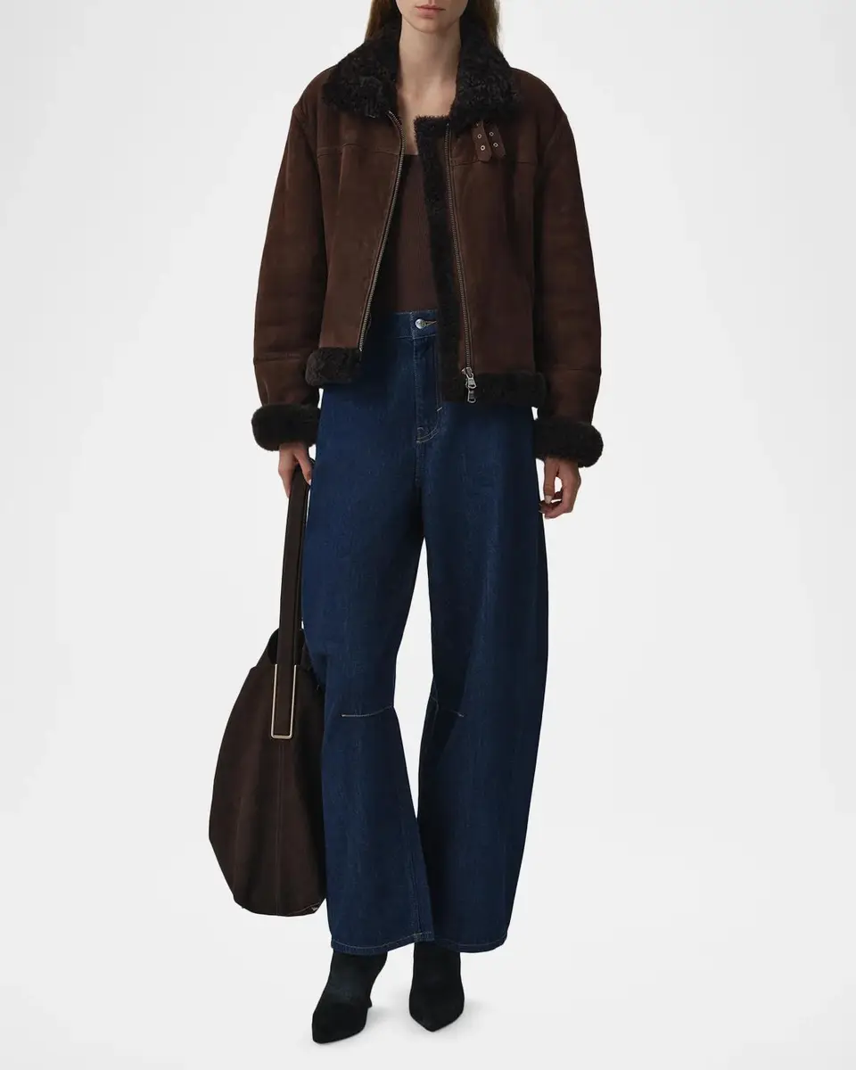 Simkhai Cassia Suede Cropped Jacket with Shearling Trim | Thumbnail 2